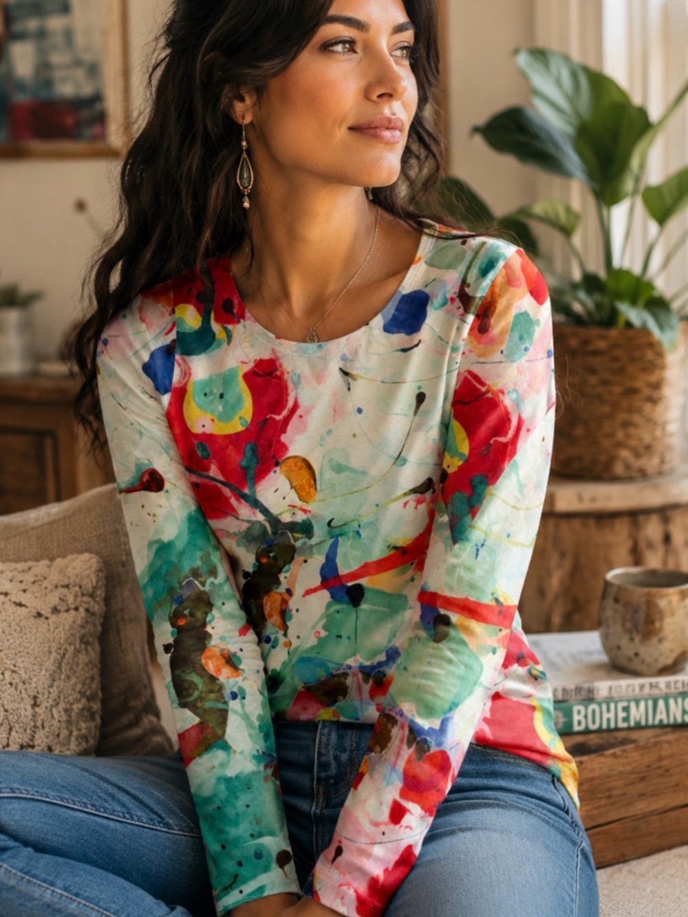 Amma Design In‎ LA Watercolor Top Art To Wear Wearable Art Multicolor